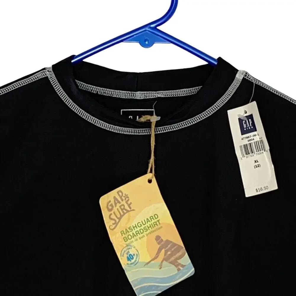 Gap NWT Kids Surf Rashguard Boardshirt Built in Sun Protection Black Size XL(12)